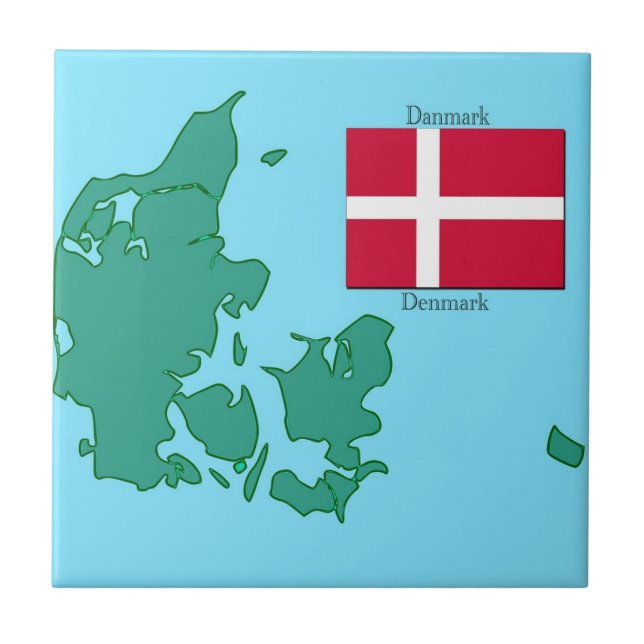 Map and Flag of Denmark Ceramic Tile (Front)