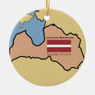 Map and flag of Latvia Ceramic Ornament