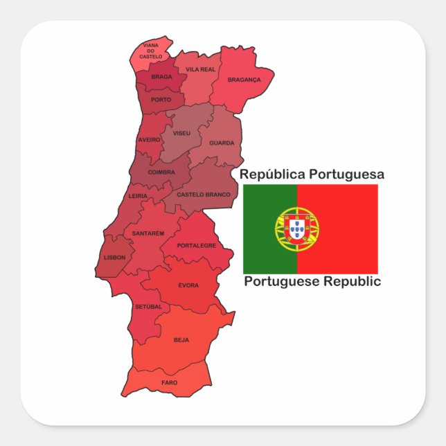 Map and Flag of Portugal Square Sticker (Front)