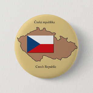 Map and Flag of the Czech Republic 6 Cm Round Badge