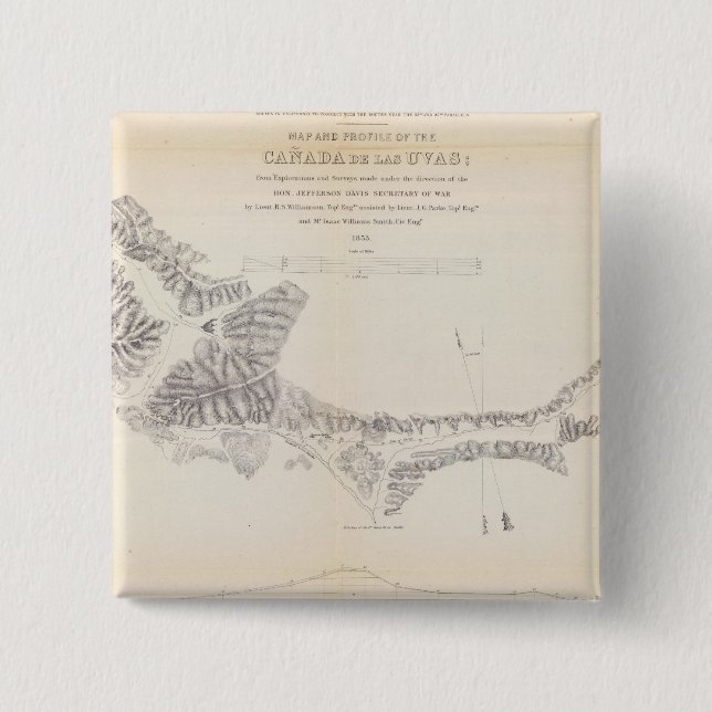 Map and Profile of Canada de las Uvas 15 Cm Square Badge (Front)