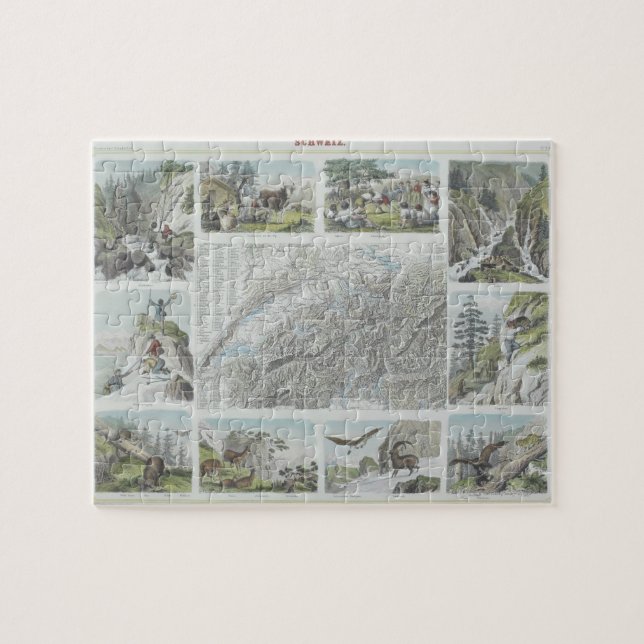 Map and Vignettes of Swiss Alps Jigsaw Puzzle (Horizontal)