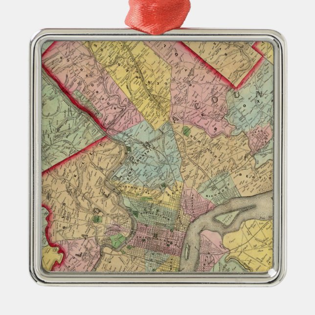 Map Around The City Of Philadelphia Metal Tree Decoration (Front)