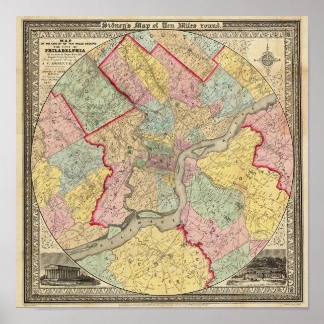Map Around The City Of Philadelphia Poster (Front)