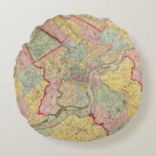 Map Around The City Of Philadelphia Round Cushion