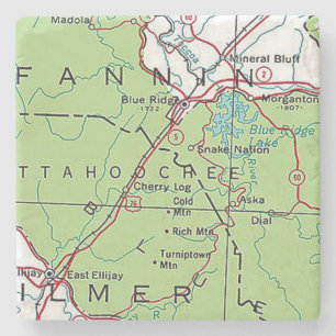 Map, Blue Ridge, Georgia, Marble Stone Coasters. Coaster