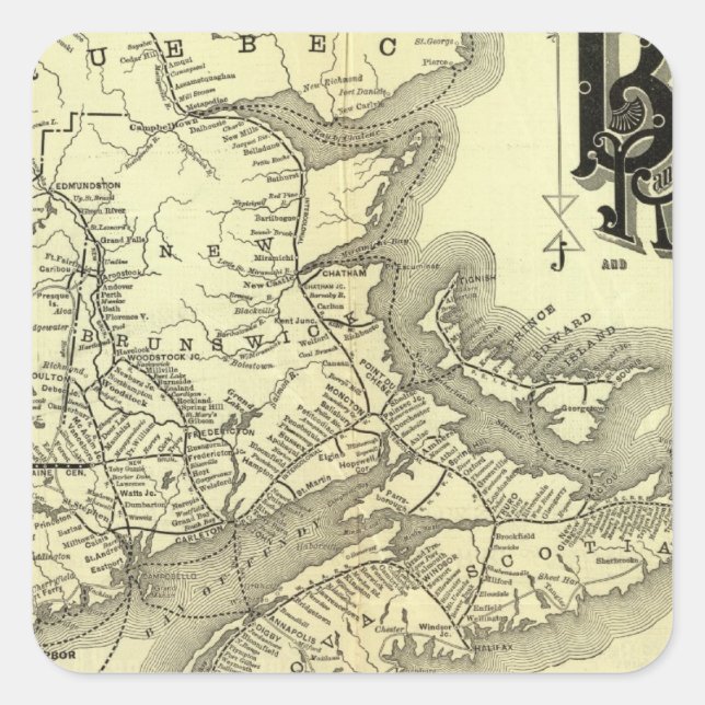 Map Boston and Maine Railroad 2 Square Sticker (Front)