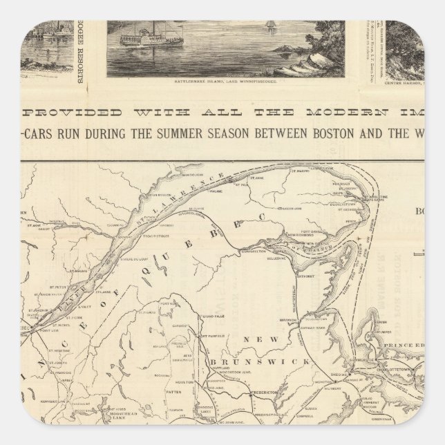 Map Boston and Maine Railroad Square Sticker (Front)