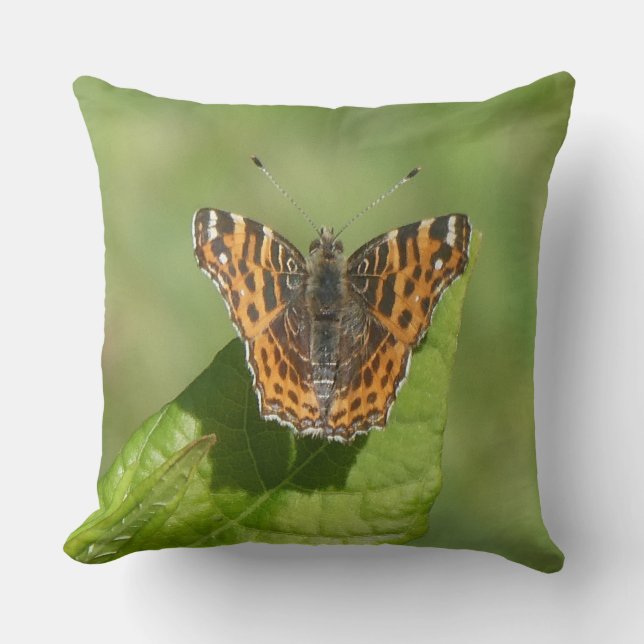 Map Butterfly on a Leaf Throw Pillow (Front)