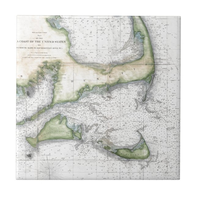 Map Cape Cod, Nantucket, Martha's Vineyard Ceramic Tile (Front)