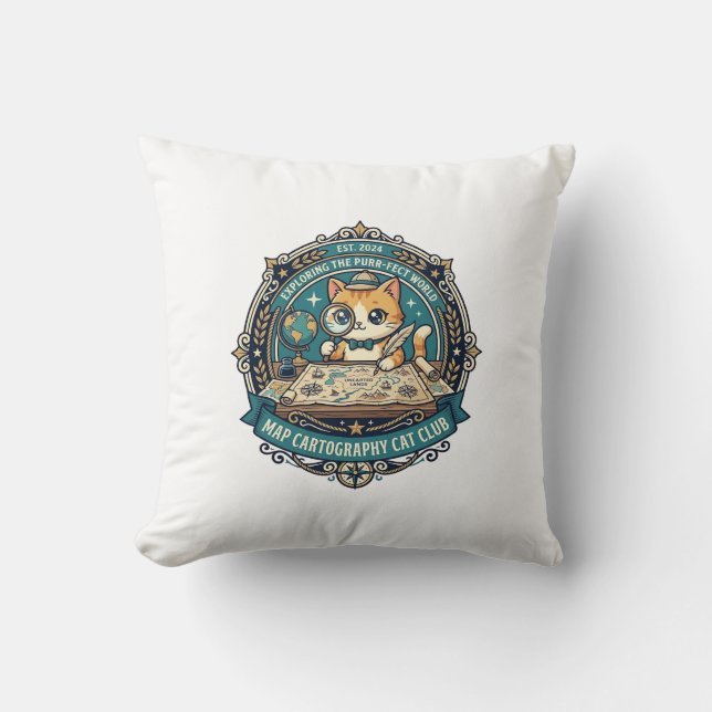 Map Cartography Cat Funny Cat Lover Design - Map C Cushion (Front)