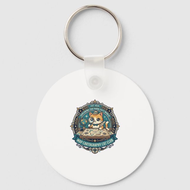 Map Cartography Cat Funny Cat Lover Design - Map C Key Ring (Front)