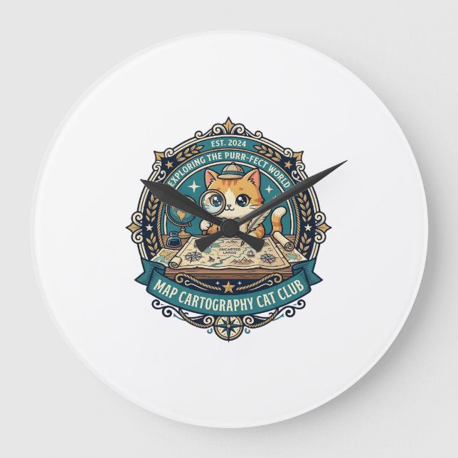 Map Cartography Cat Funny Cat Lover Design - Map C Large Clock (Front)