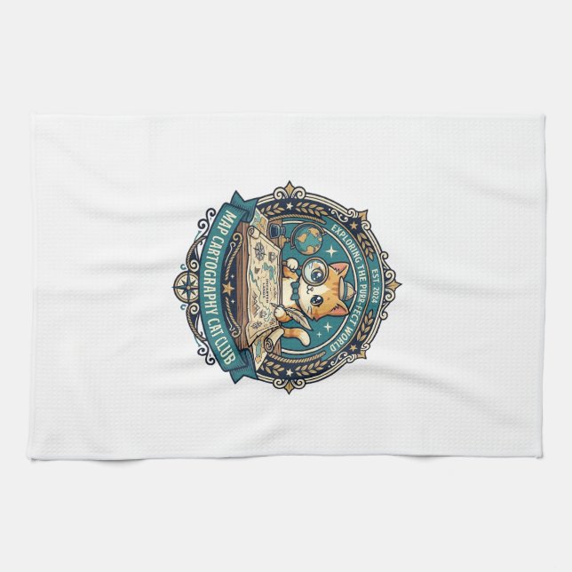 Map Cartography Cat Funny Cat Lover Design - Map C Tea Towel (Horizontal)