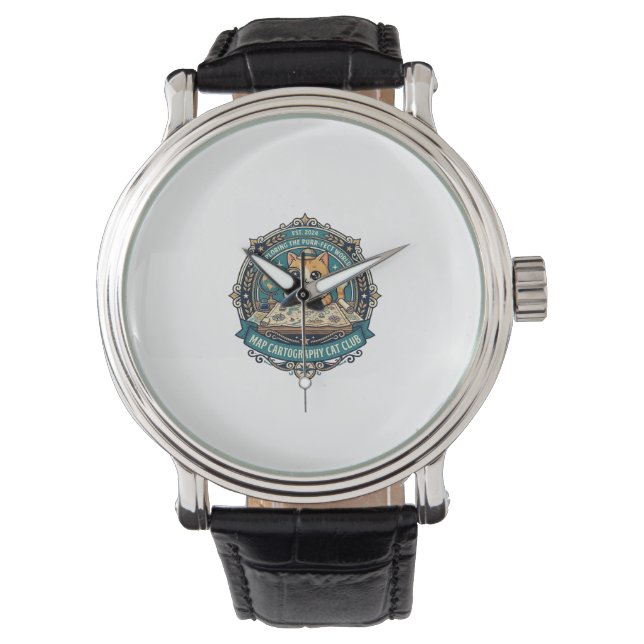 Map Cartography Cat Funny Cat Lover Design - Map C Watch (Front)