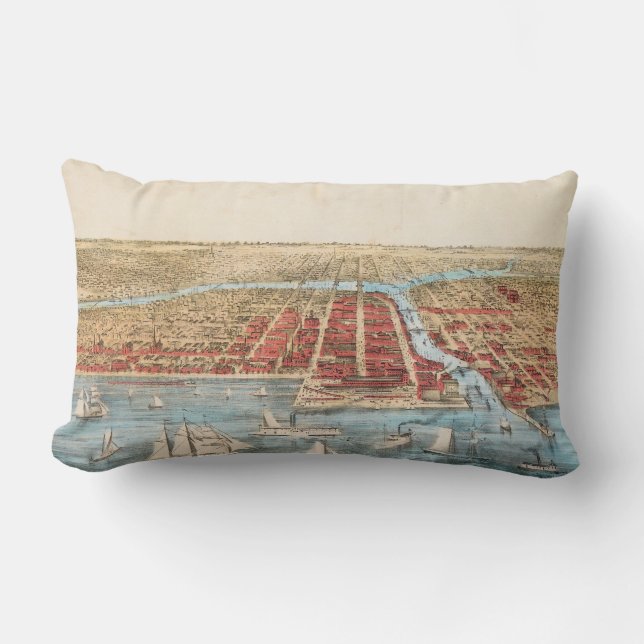 MAP: CHICAGO, c1857 Lumbar Cushion (Front)