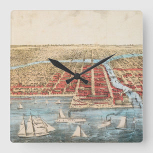 MAP: CHICAGO, c1857 Square Wall Clock