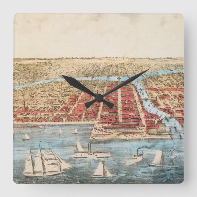 MAP: CHICAGO, c1857 Square Wall Clock (Front)