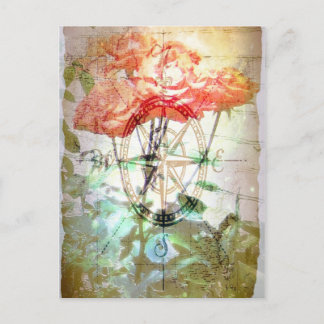 Map, Compass, Roses Postcard