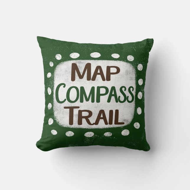 Map Compass Trail Throw Pillow (Front)