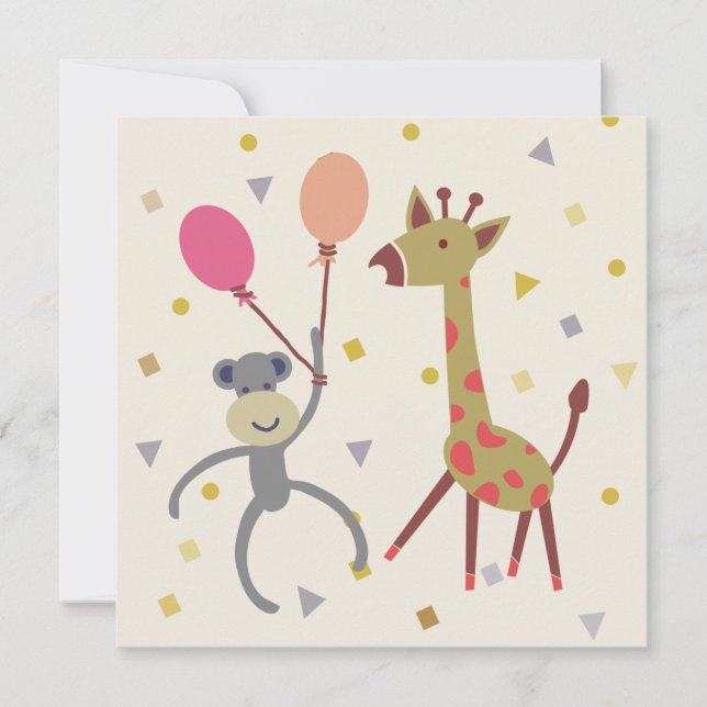 map congratulations monkey on balloon and giraffe card (Front)