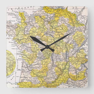 MAP: FRANCE SQUARE WALL CLOCK