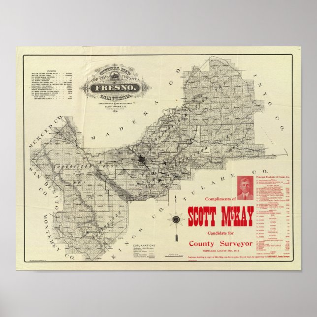 Map Fresno County, California Poster (Front)