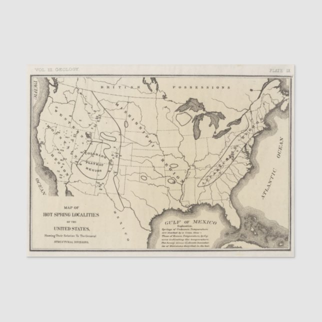 Map, hot springs, United States Tissue Paper (Front)
