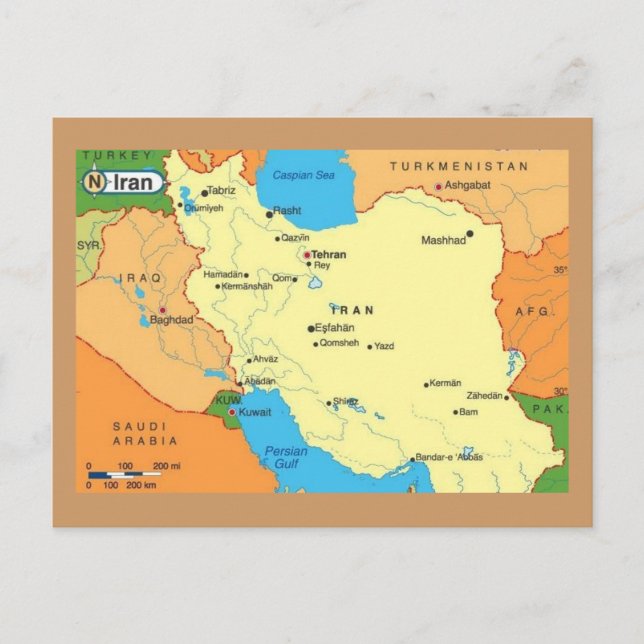 Map-Iran-1990s Postcard (Front)