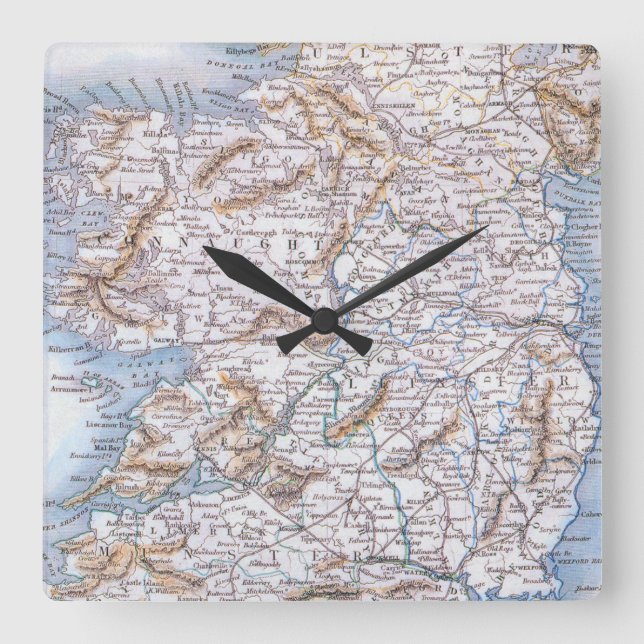 Map: Ireland, 1851 Square Wall Clock (Front)
