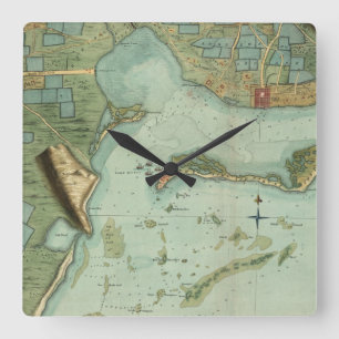 MAP: JAMAICA, 1756 SQUARE WALL CLOCK