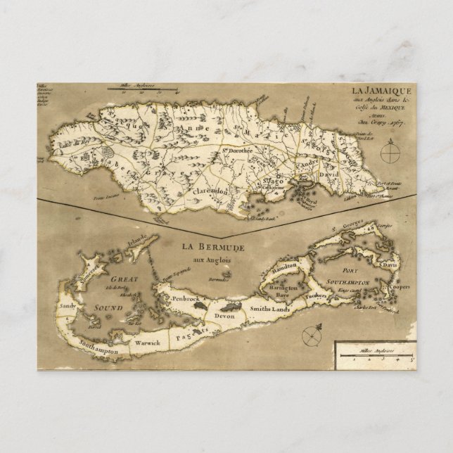 MAP: JAMAICA, 1767 POSTCARD (Front)
