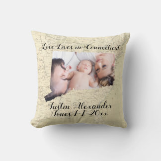 Map Love Lives In Connecticut State Shaped Photo Cushion