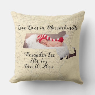 Map Love Lives In Massachusetts State Shaped Photo Cushion