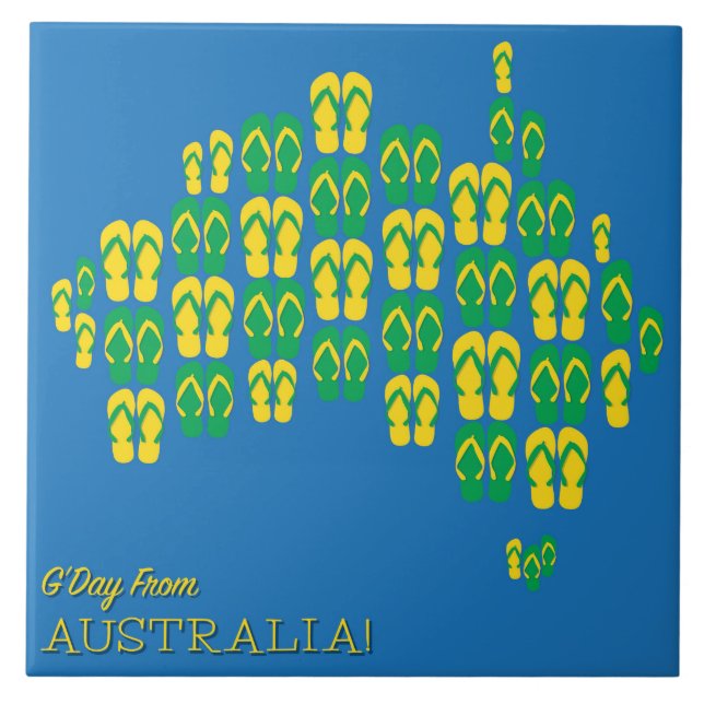 Map made of Aussie thongs Ceramic Tile (Front)