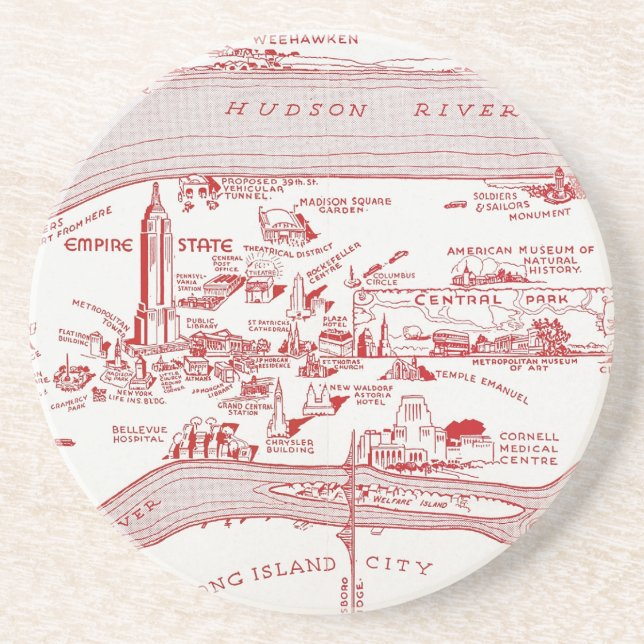 MAP: MANHATTAN, c1935 Coaster (Front)