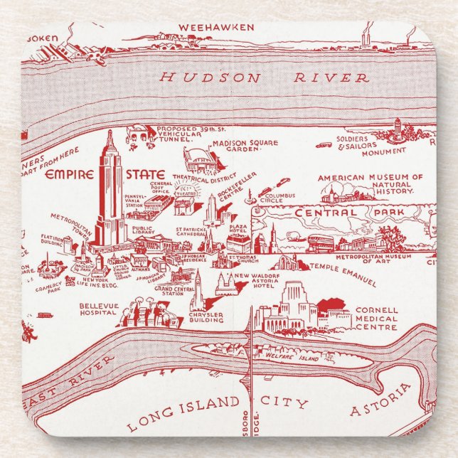 MAP: MANHATTAN, c1935 Coaster (Front)