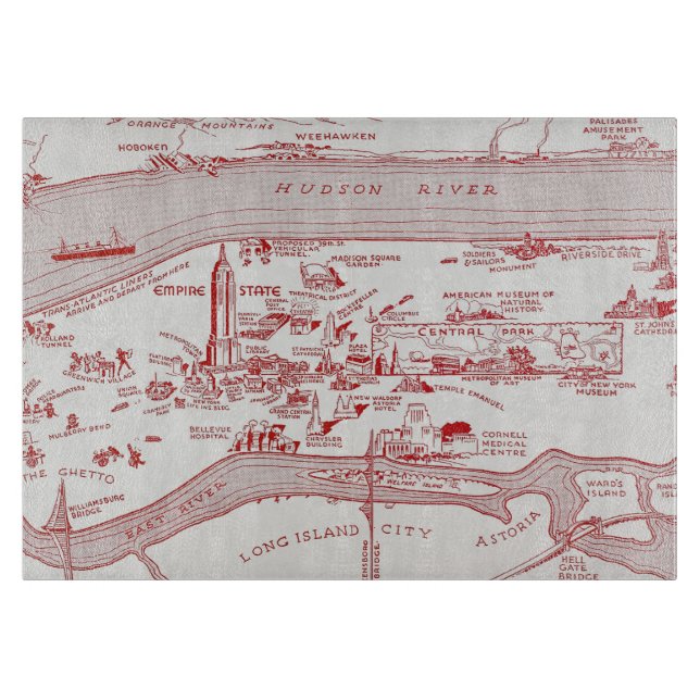 MAP: MANHATTAN, c1935 Cutting Board (Front)