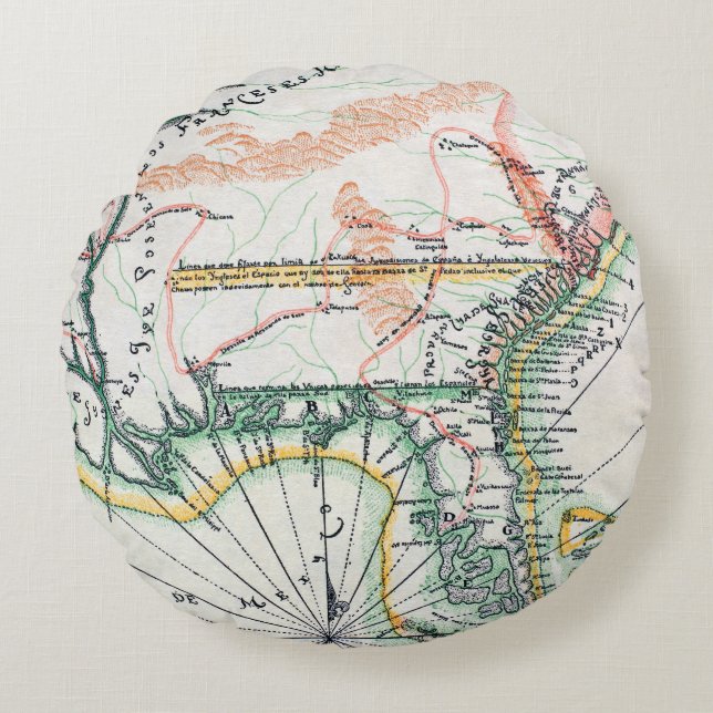 Map: North America, 1742 Round Cushion (Front)