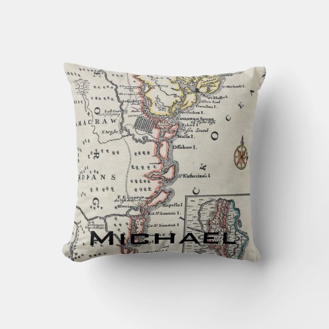 Map: North America, C1700 Cushion (Front)