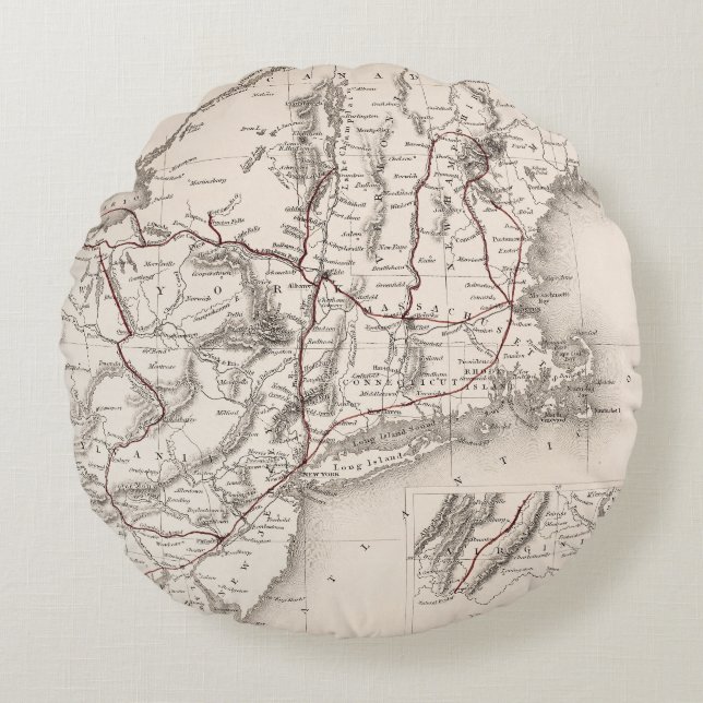 Map: Northeast USA Round Cushion (Front)