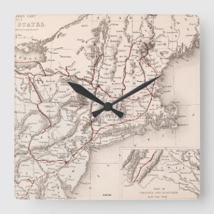 Map: Northeast USA Square Wall Clock