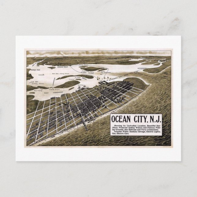 Map, Ocean City, New Jersey Vintage Postcard (Front)
