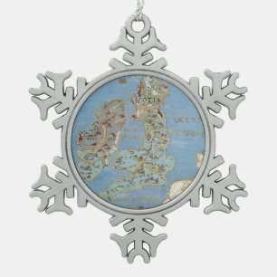 Map of 16th Century Britain & Northern France Snowflake Pewter Christmas Ornament