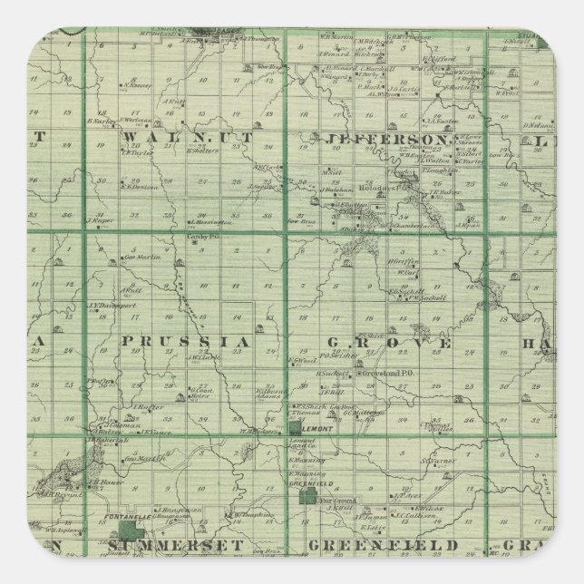 Map of Adair County, State of Iowa Square Sticker (Front)
