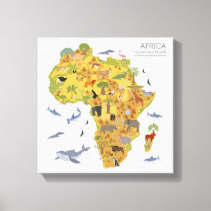 Map of Africa Flora & Fauna Canvas Print