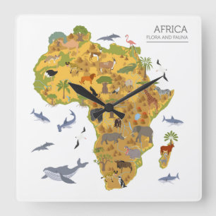 Map of Africa   Flora & Fauna Square Wall Clock