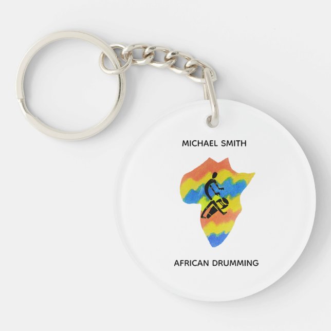 Map of Africa Shape and African Drumming Key Ring (Front)
