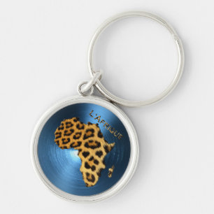 Map of AFRICA Steel-Blue Leopard Fur Series Key Ring