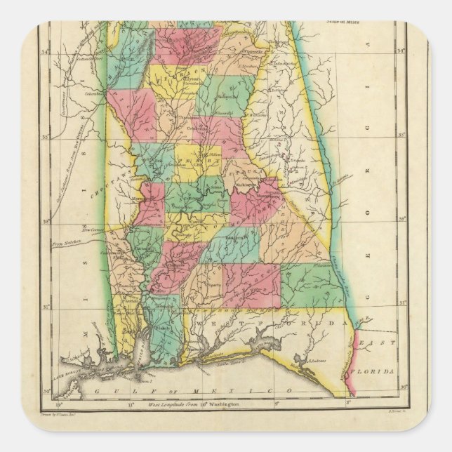 Map Of Alabama Square Sticker (Front)